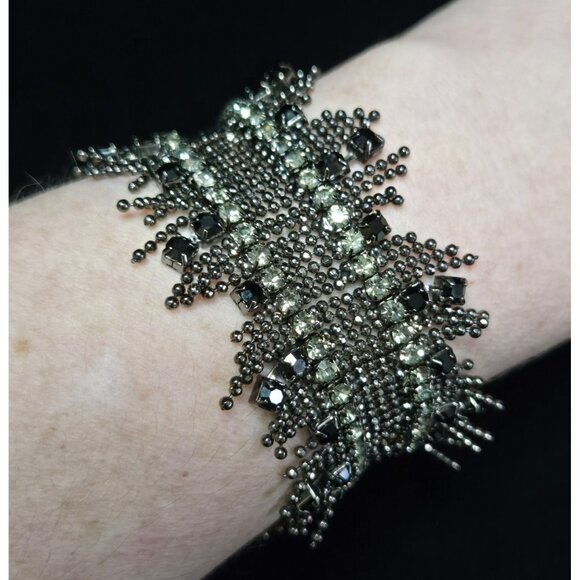 Lee Angel for Neiman Marcus Black, Grey Crystal Beaded Stretch Bracelet - Picture 1 of 7